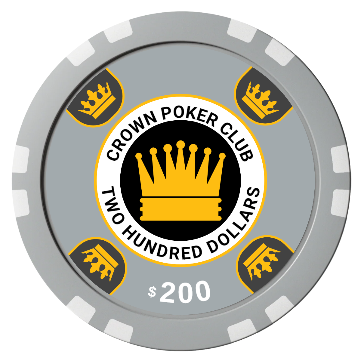 Crown Card Room Composite Poker Chips - Gray / Double Stripe - Front