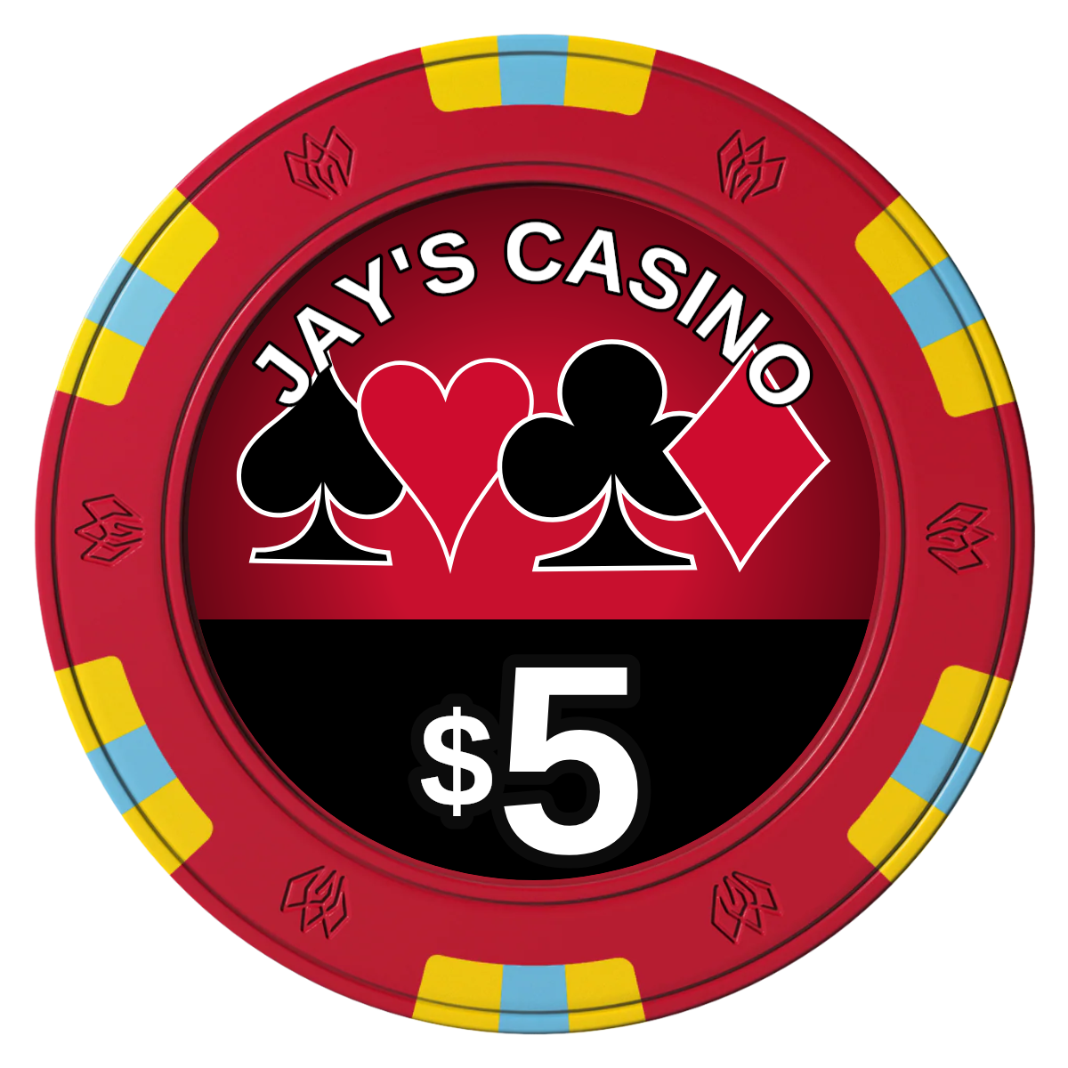 Jay's Casino Clay Poker Chips - Red / 6 Spot Gem / 43mm - Front