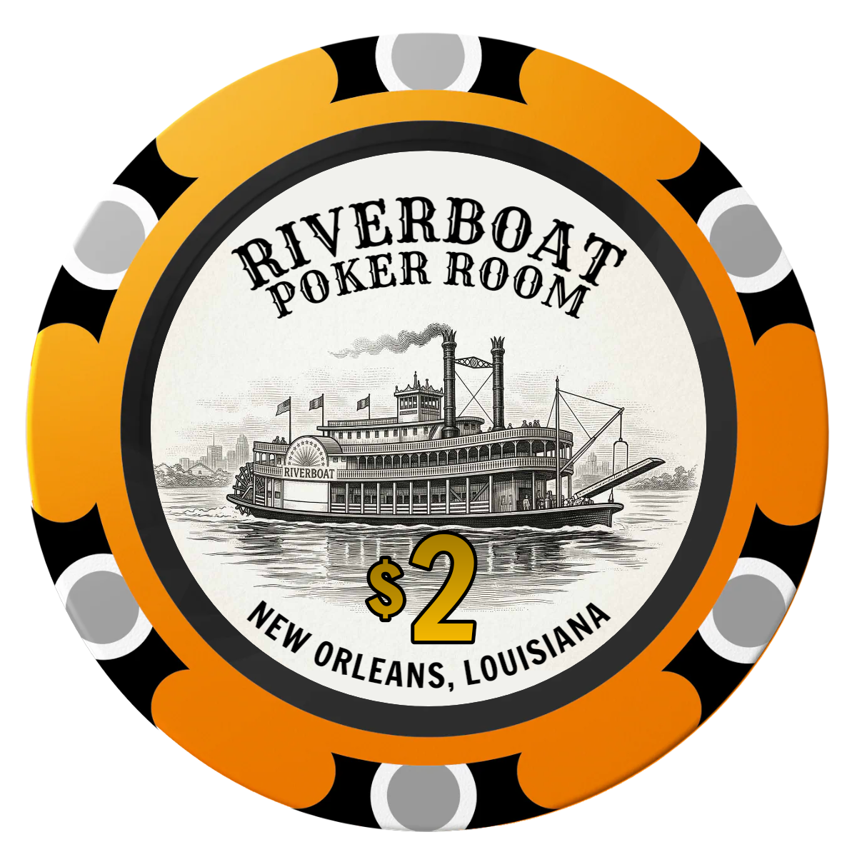 Riverboat Poker Room Clay Poker Chips - Orange / Monte Carlo / 40mm - Front
