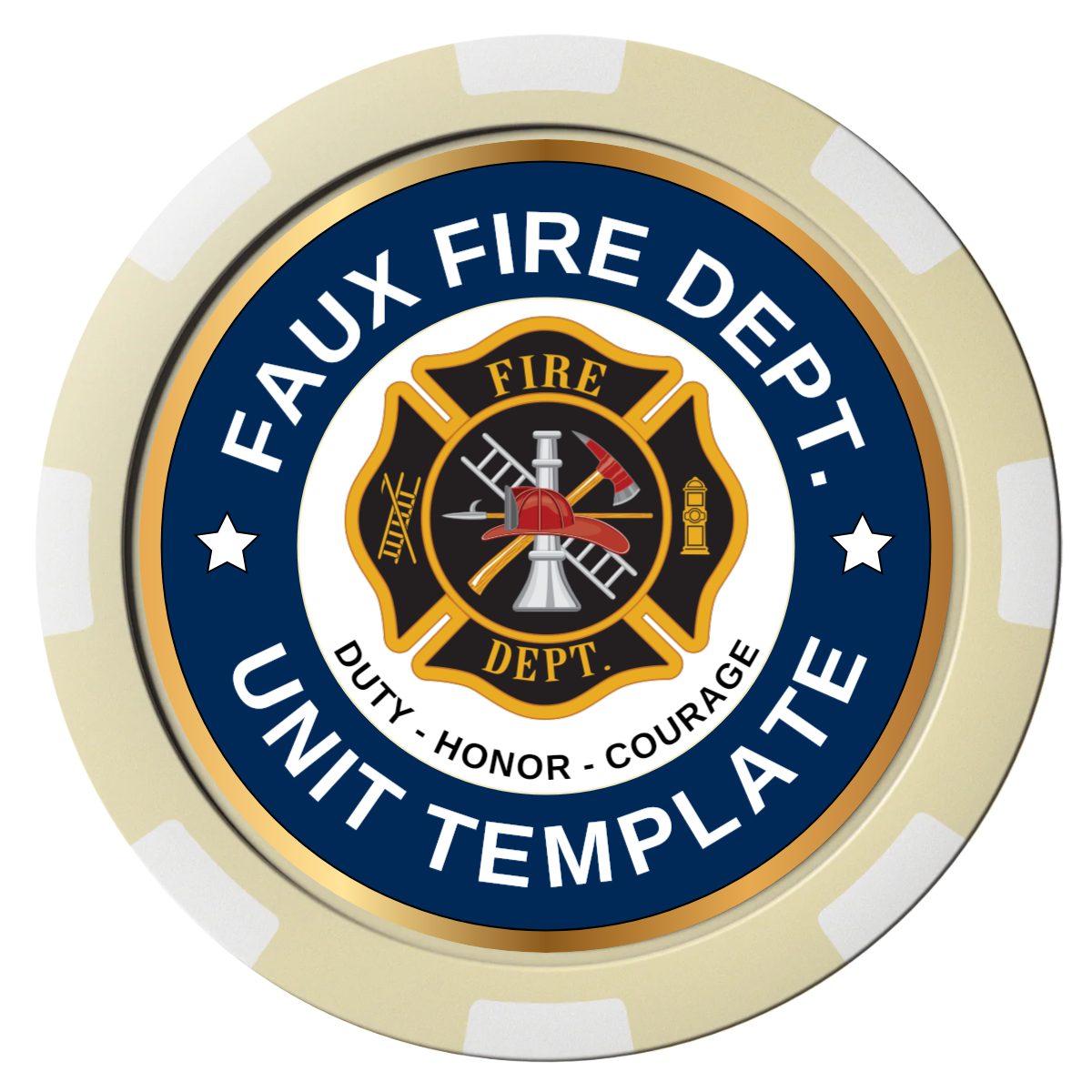 Faux Fire Dept. #01 Magnetic Composite Poker Chips - Ivory / 8 Spot - Front