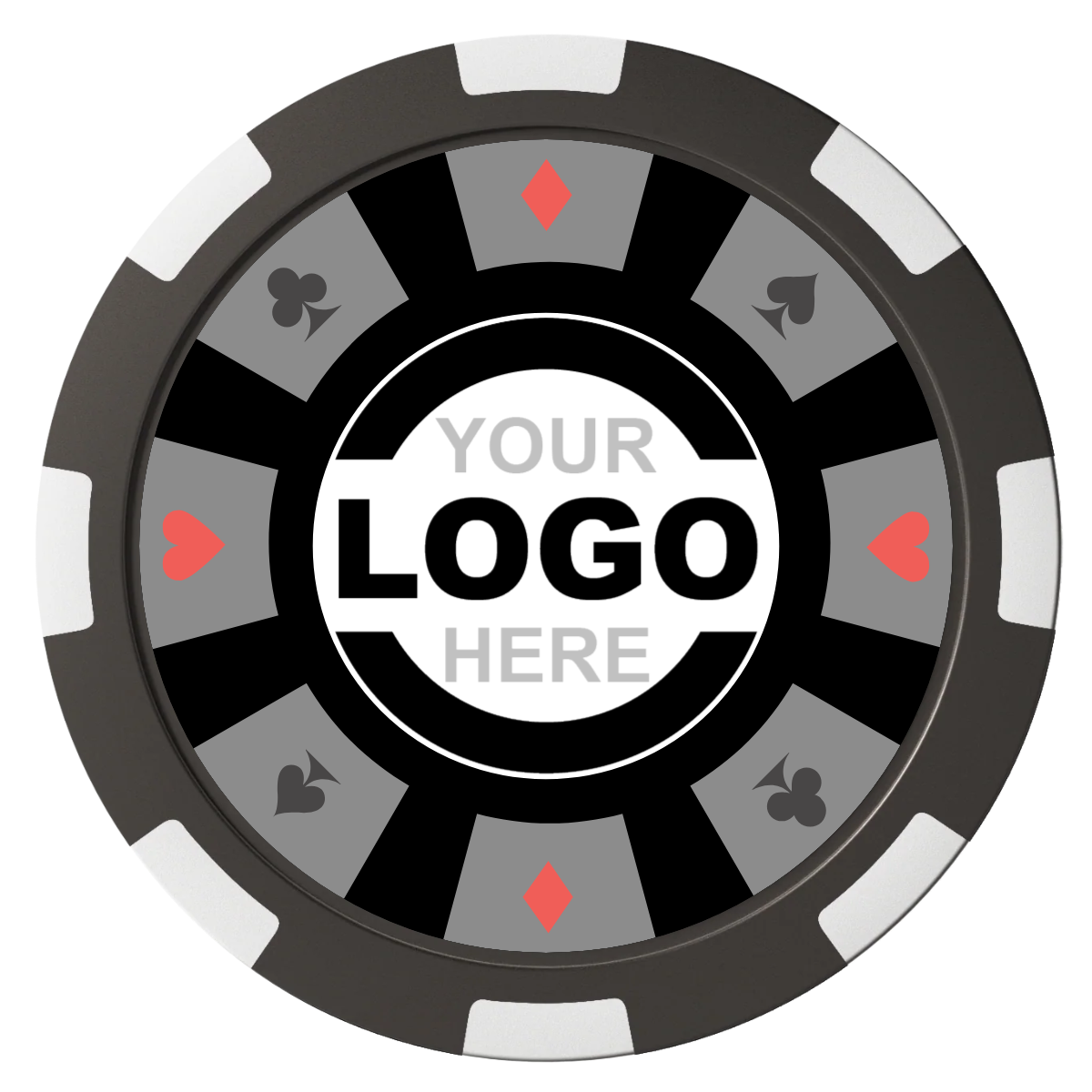 Suit 8 Your Logo Composite Poker Chips - Black / 8 Spot - Front