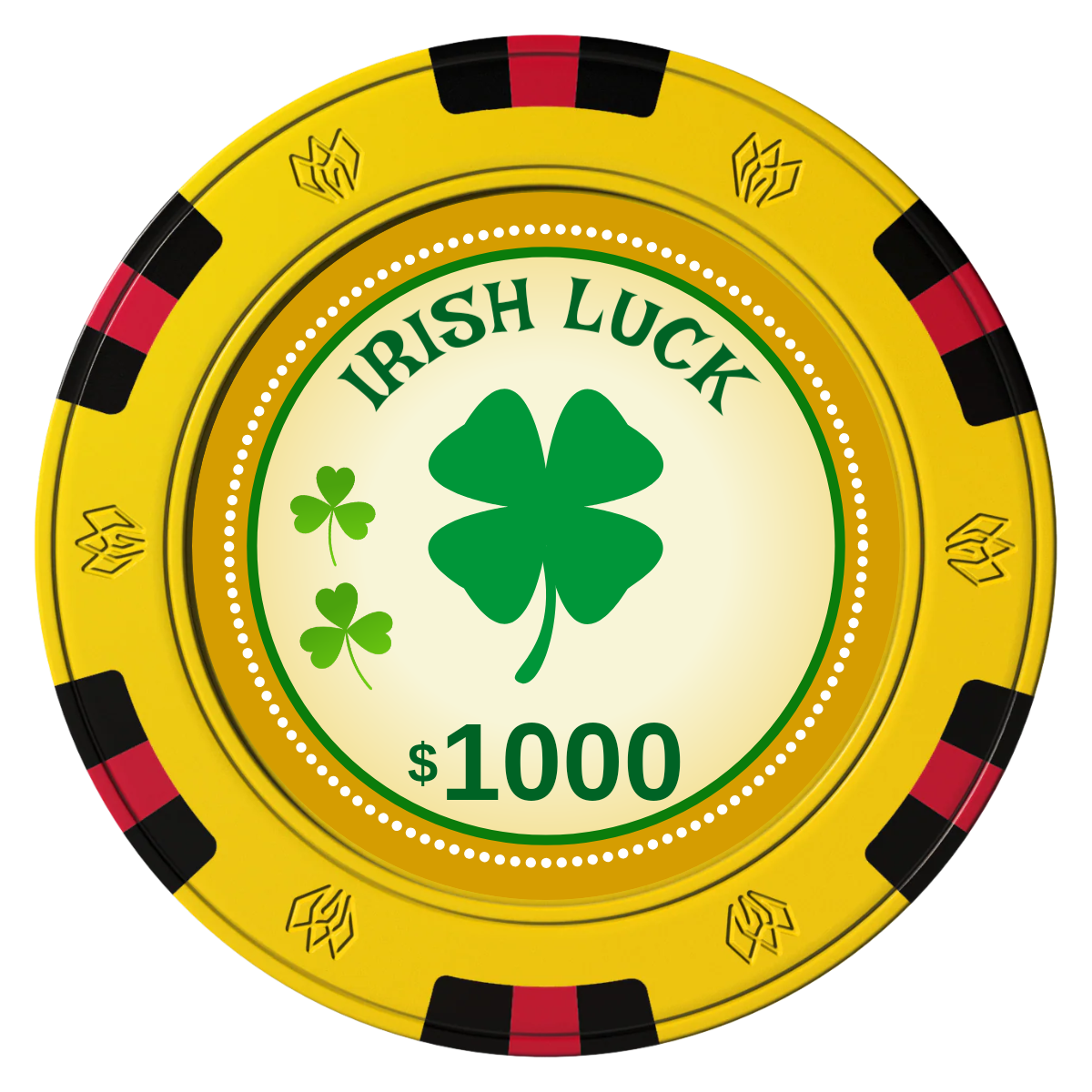 Irish Luck Clay Poker Chips - Yellow / 6 Spot Gem / 43mm - Front