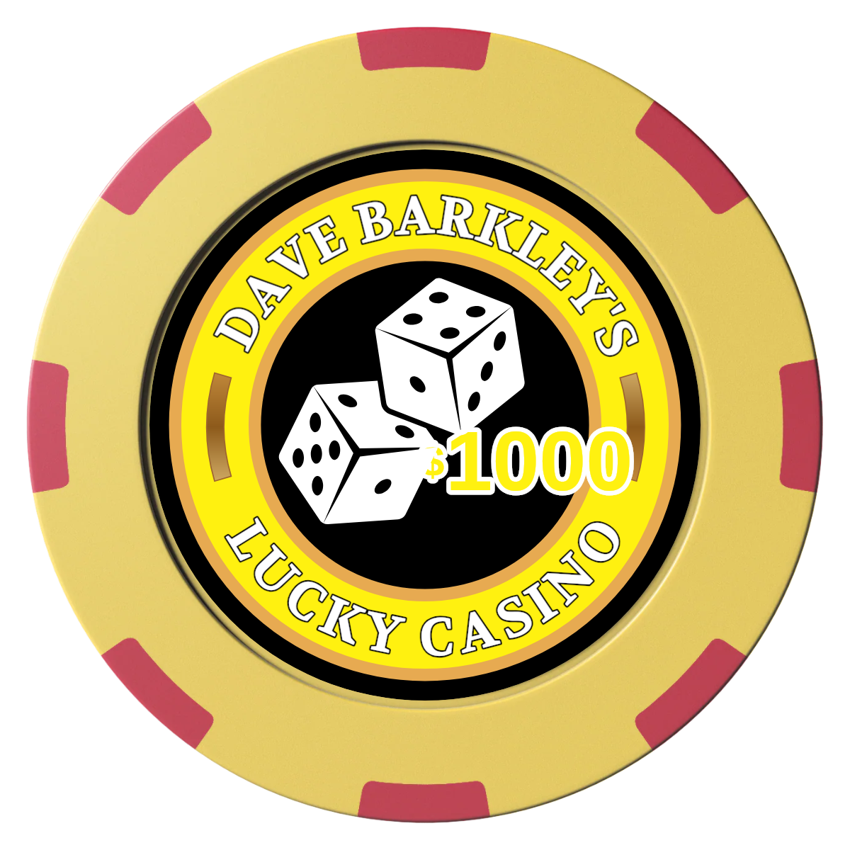 Dave's Lucky Casino Clay Poker Chips - Yellow / 8 Spot (2 Tone) / 40mm - Front