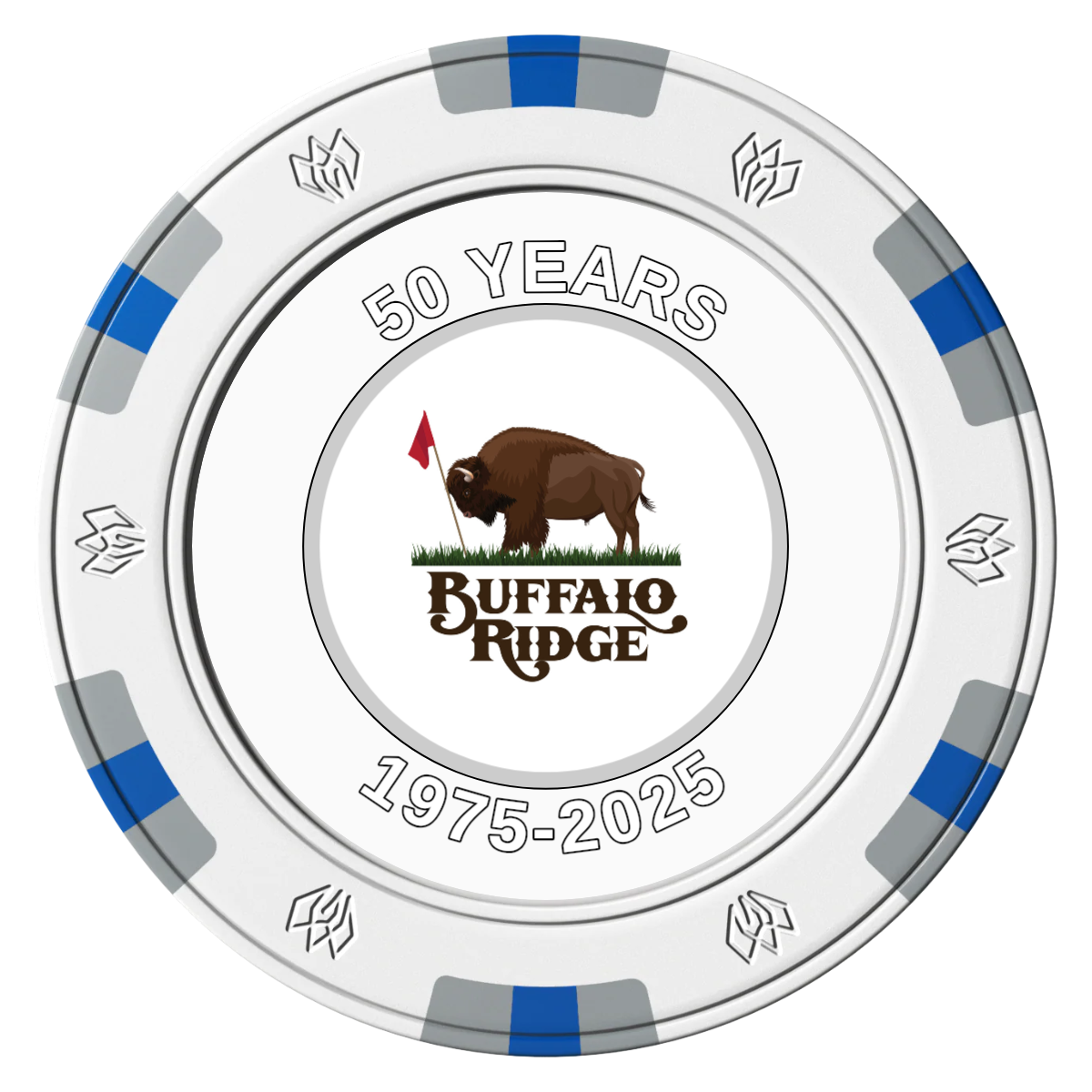 Branded Golf Pro Shop Clay Poker Chips - White / 6 Spot Gem / 40mm - Front