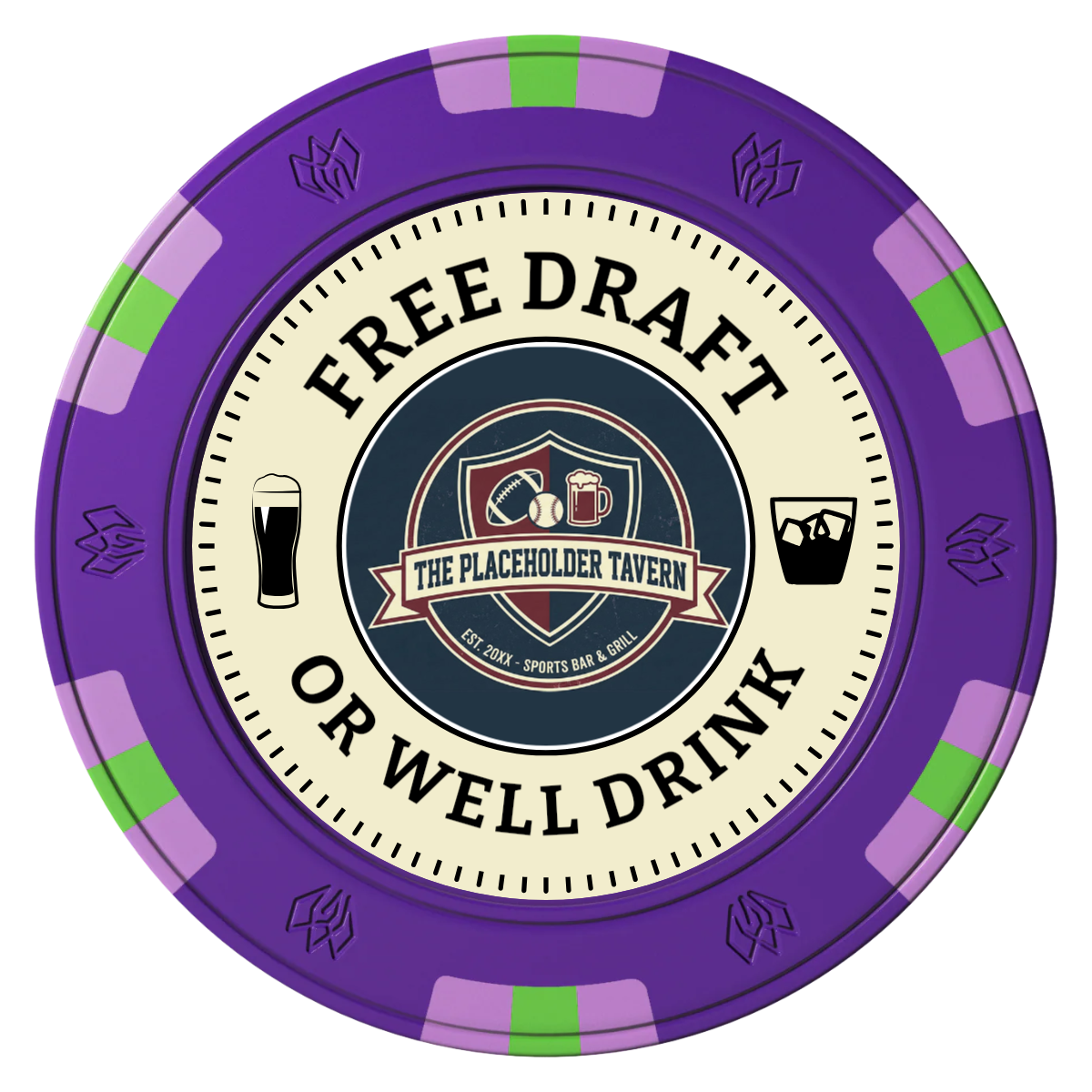 Beer Shop Clay Poker Chips - Purple / 6 Spot Gem / 40mm - Front