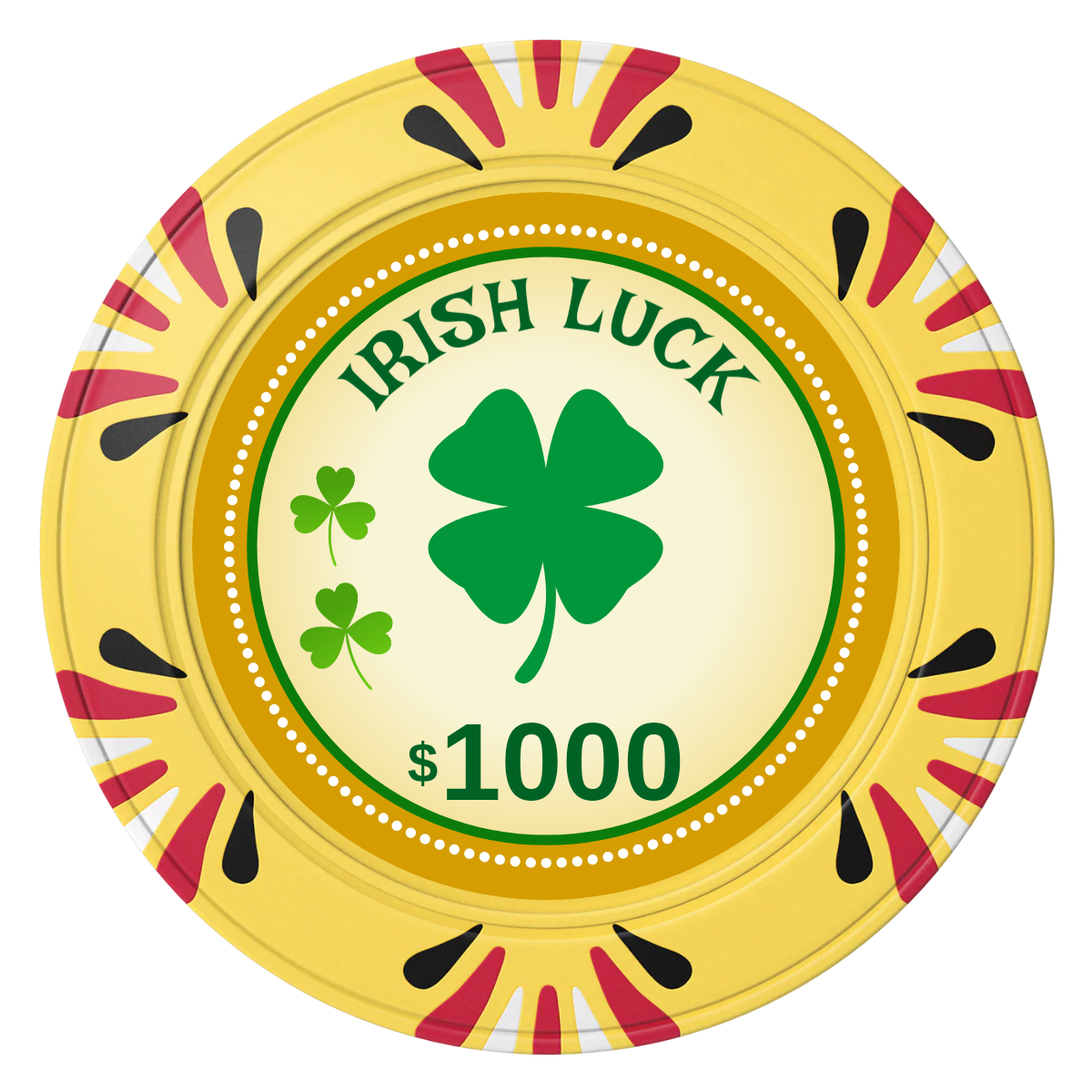 Irish Luck Clay Poker Chips - Yellow / Macau / 40mm - Front