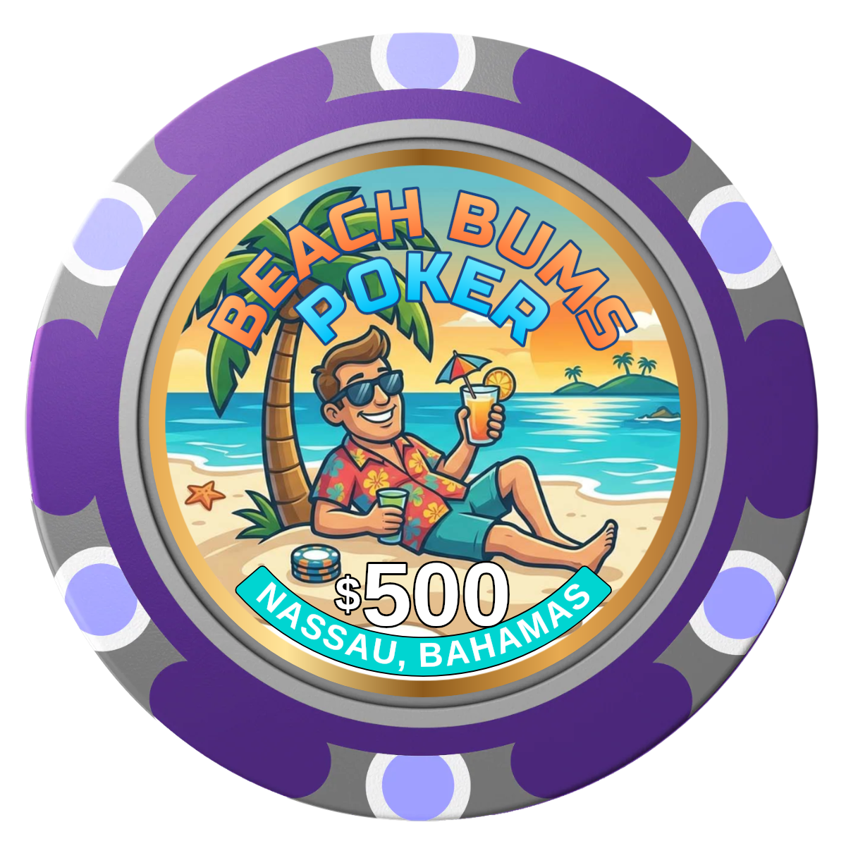 Sandy's Casino Clay Poker Chips - Purple / Monte Carlo / 40mm - Front