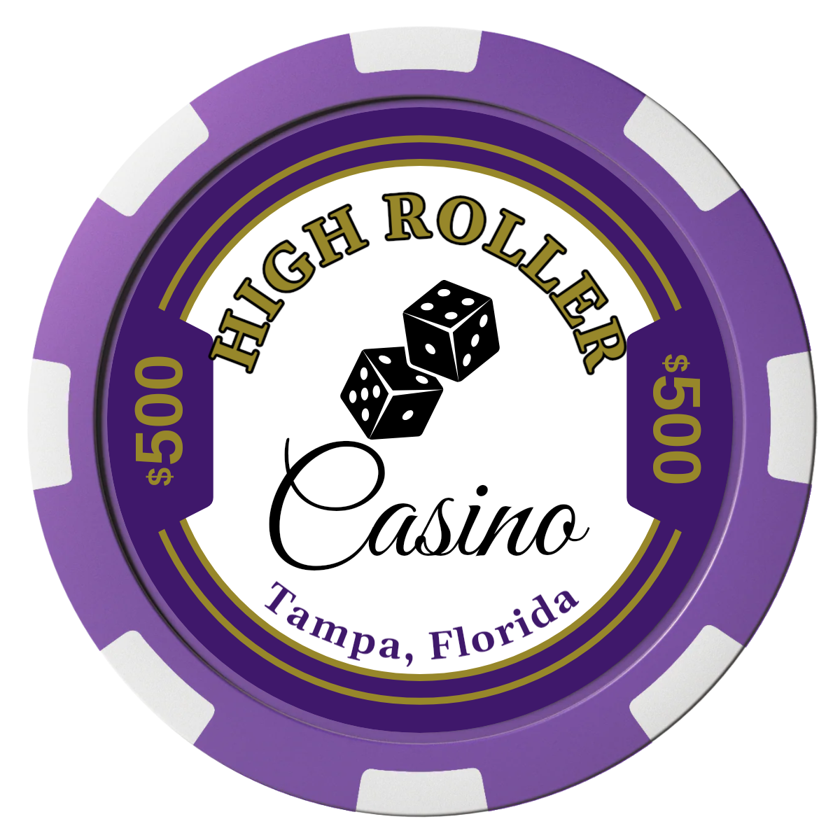 High Roller Casino Composite Poker Chips - Purple / 8 Spot - Front