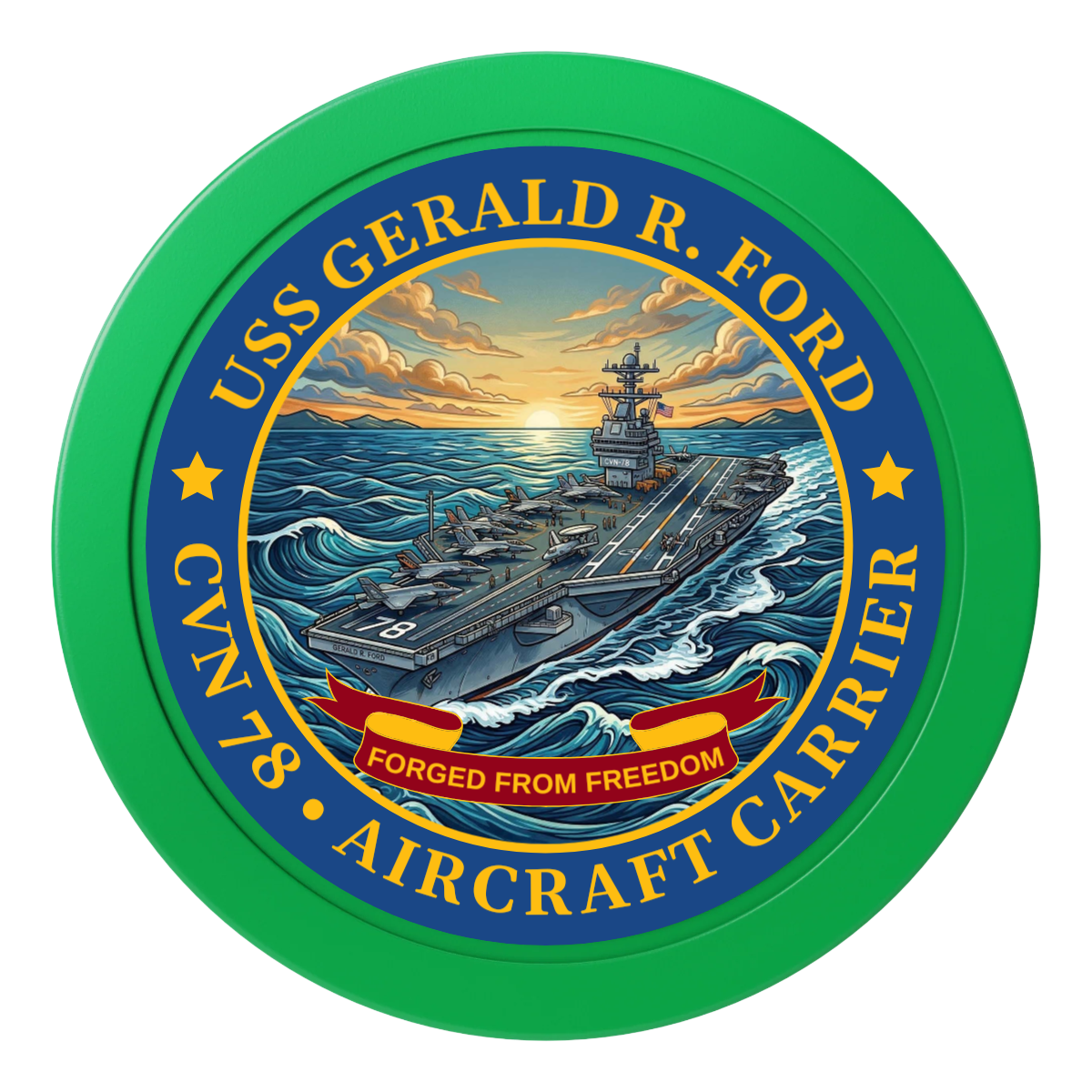 Navy USS Gerald Ford 2" Oversized Poker Chips - Green - Front