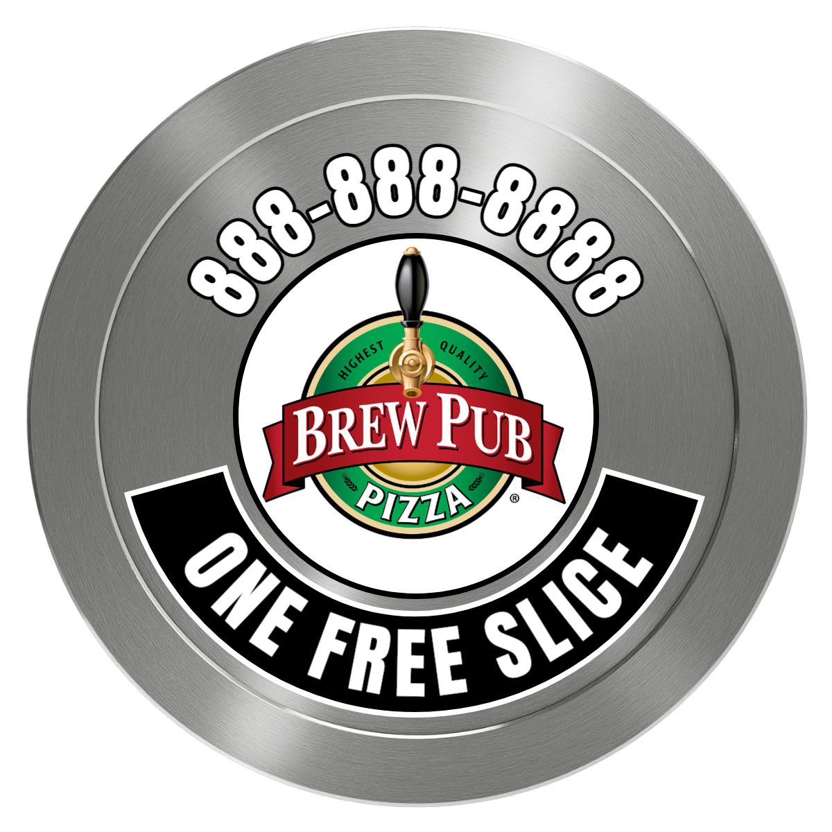 Brew Pub or Pizzeria with Logo Aluminum Poker Chips - Silver - Front