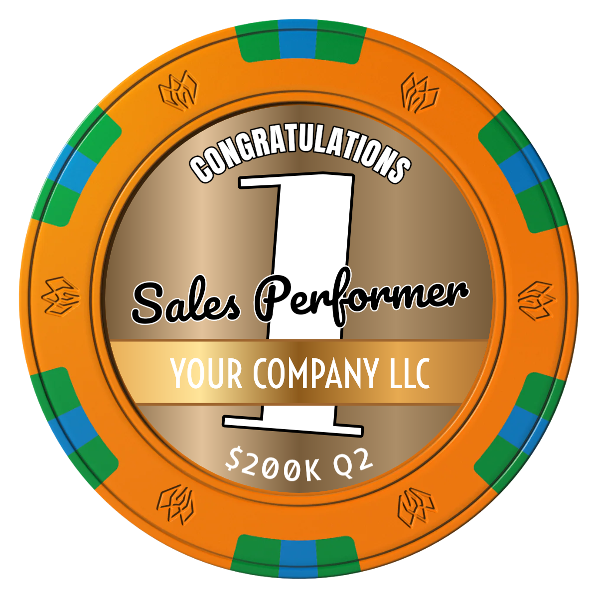 Top Sales Performer Clay Poker Chips - Orange / 6 Spot Gem / 40mm - Front