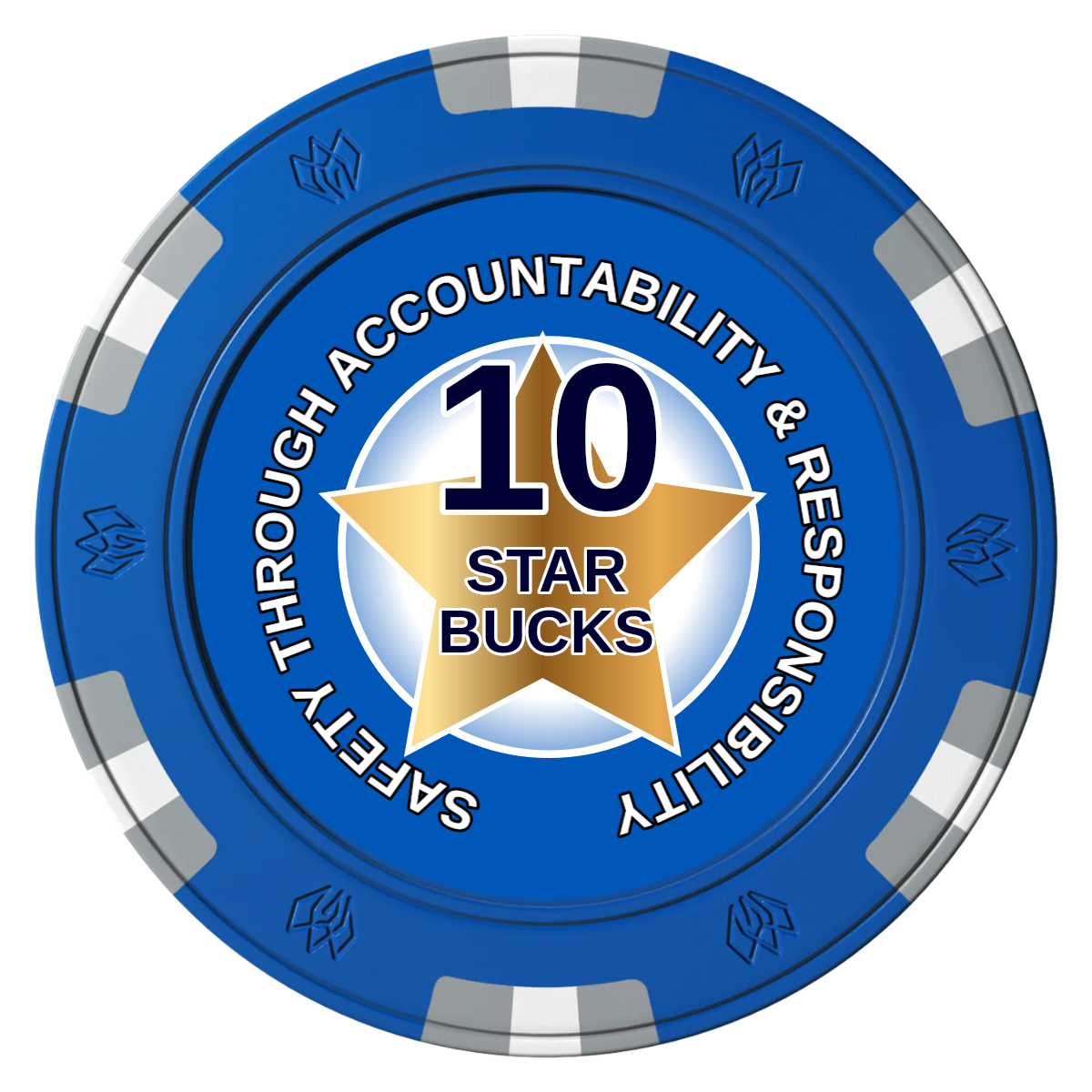 Safety Star Clay Poker Chips - Blue / 6 Spot Gem / 40mm - Front
