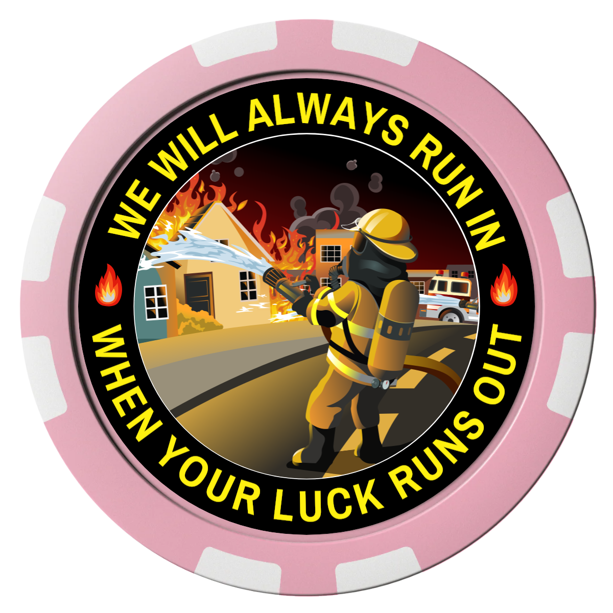 Firefighter Maltese Cross Composite Poker Chips - Pink / 8 Stripe - Front
