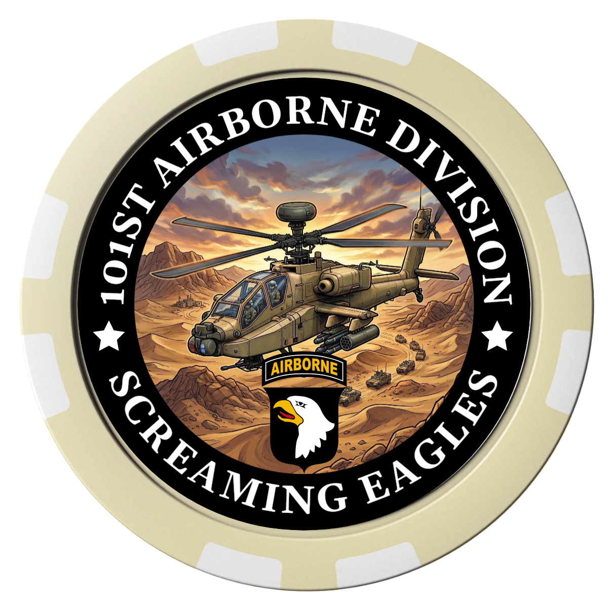 Army Airborne Composite Poker Chips - Ivory / 8 Stripe - Front