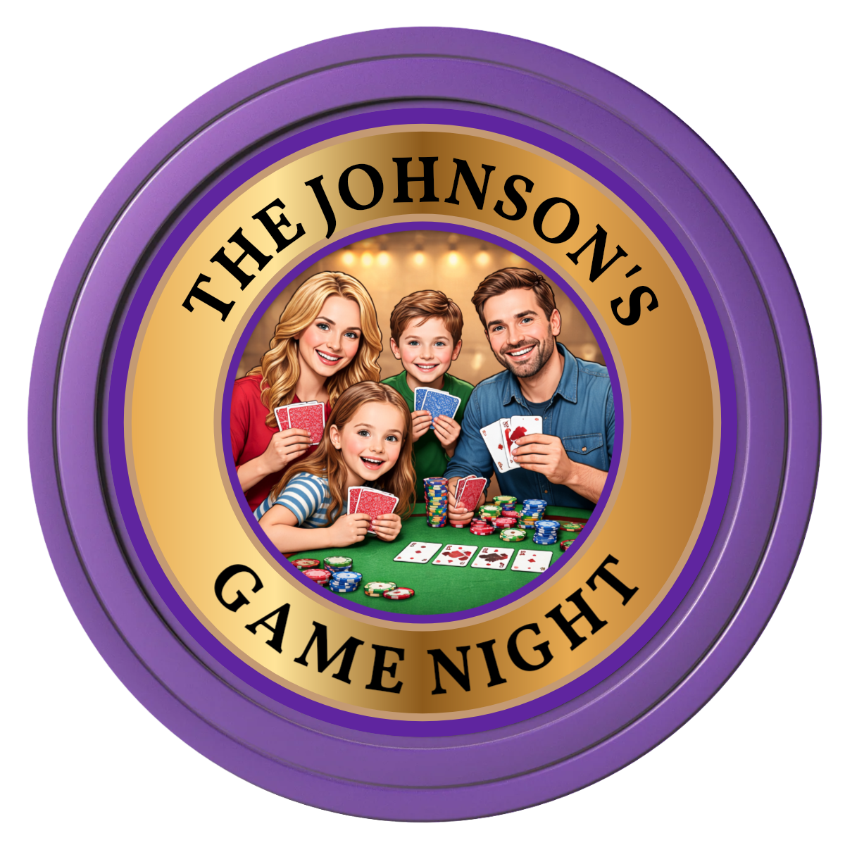 Family Game Night Composite Poker Chips - Purple / Solid - Front
