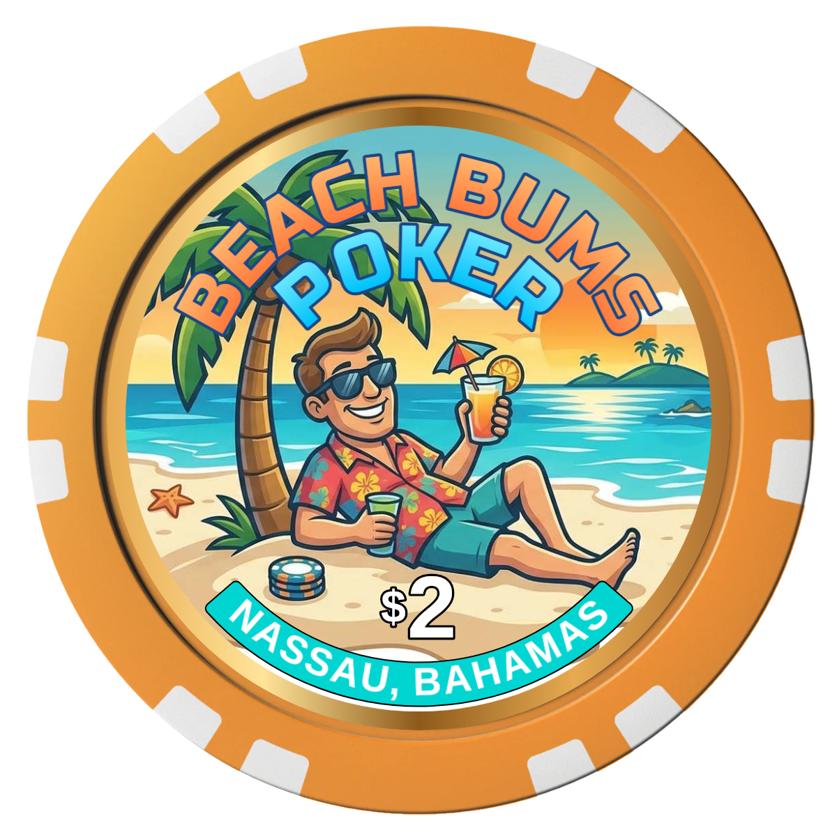 Sandy's Casino Composite Poker Chips - Orange / Double Stripe - Front