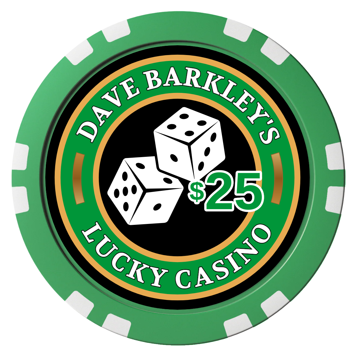 Dave's Lucky Casino Composite Poker Chips - Green / Double Stripe - Front