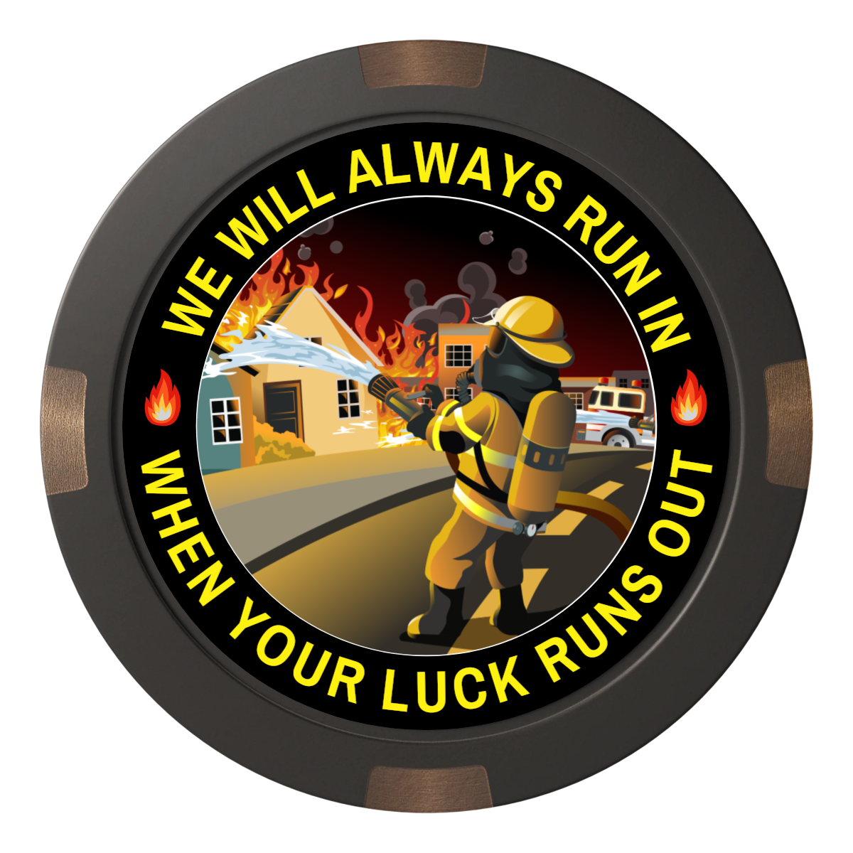 Firefighter Maltese Cross Composite & Metal Hybrid Poker Chips - Black - Front