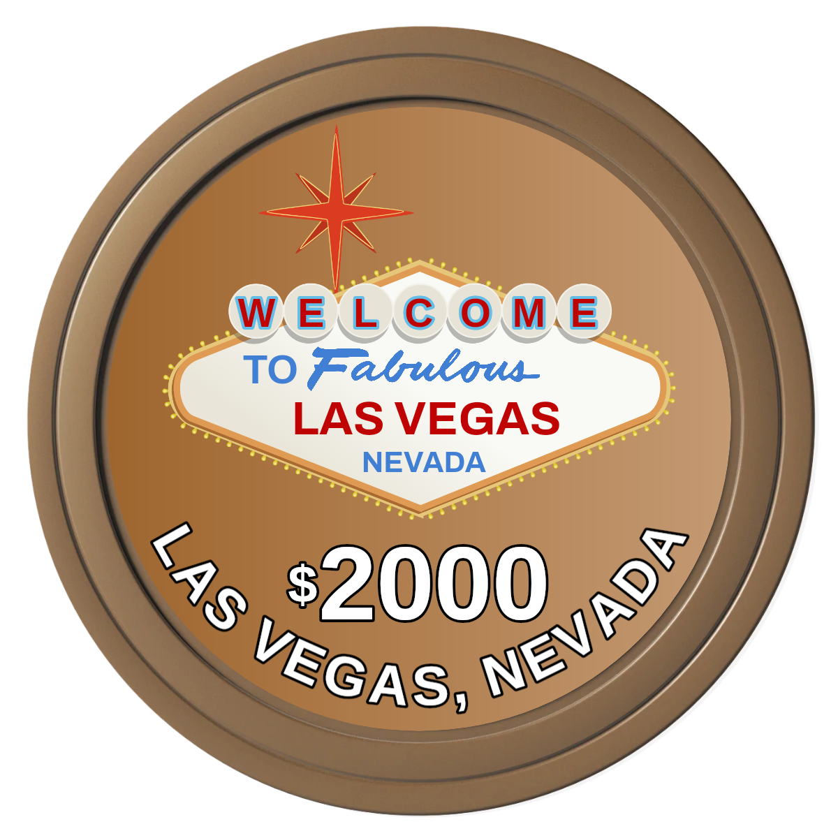 Vegas Sign Composite Poker Chips - Brown / Solid - Front