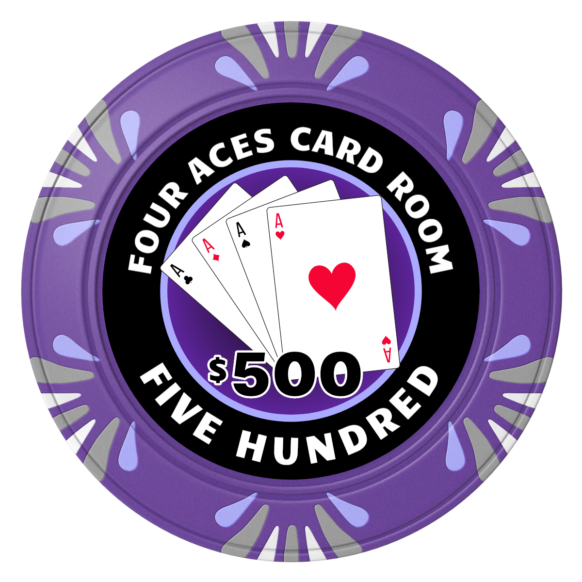 4 Aces Poker Room Clay Poker Chips - Purple / Macau / 40mm - Front