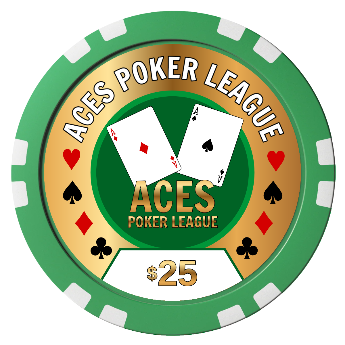 Aces Poker League Composite Poker Chips - Green / Double Stripe - Front