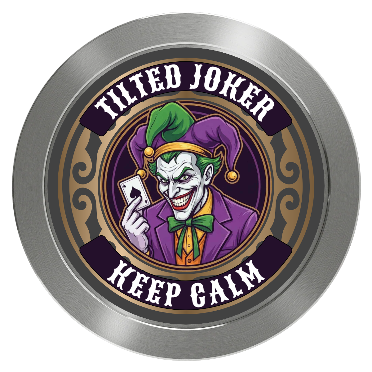 Tilted Joker Aluminum Poker Card Guards - Silver - Front