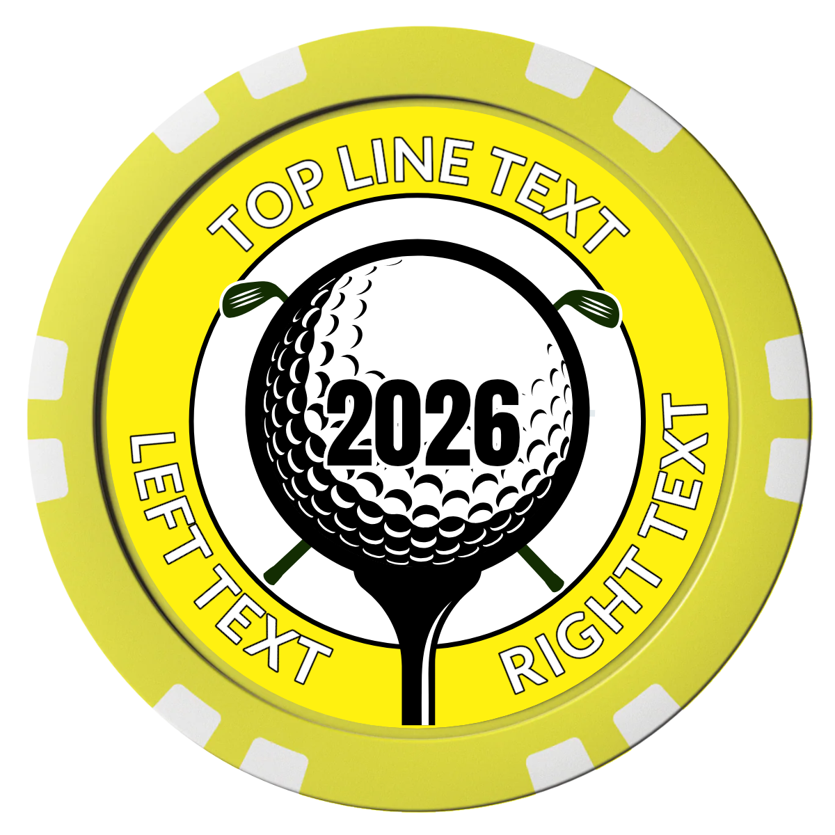 Tee it up Composite Poker Chips - Yellow / Double Stripe - Front