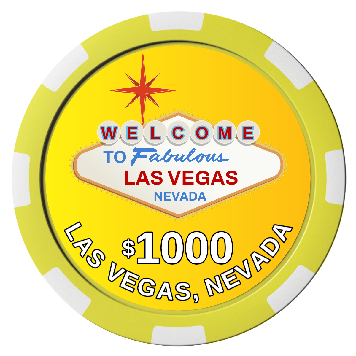 Vegas Sign Composite Poker Chips - Yellow / 8 Stripe - Front