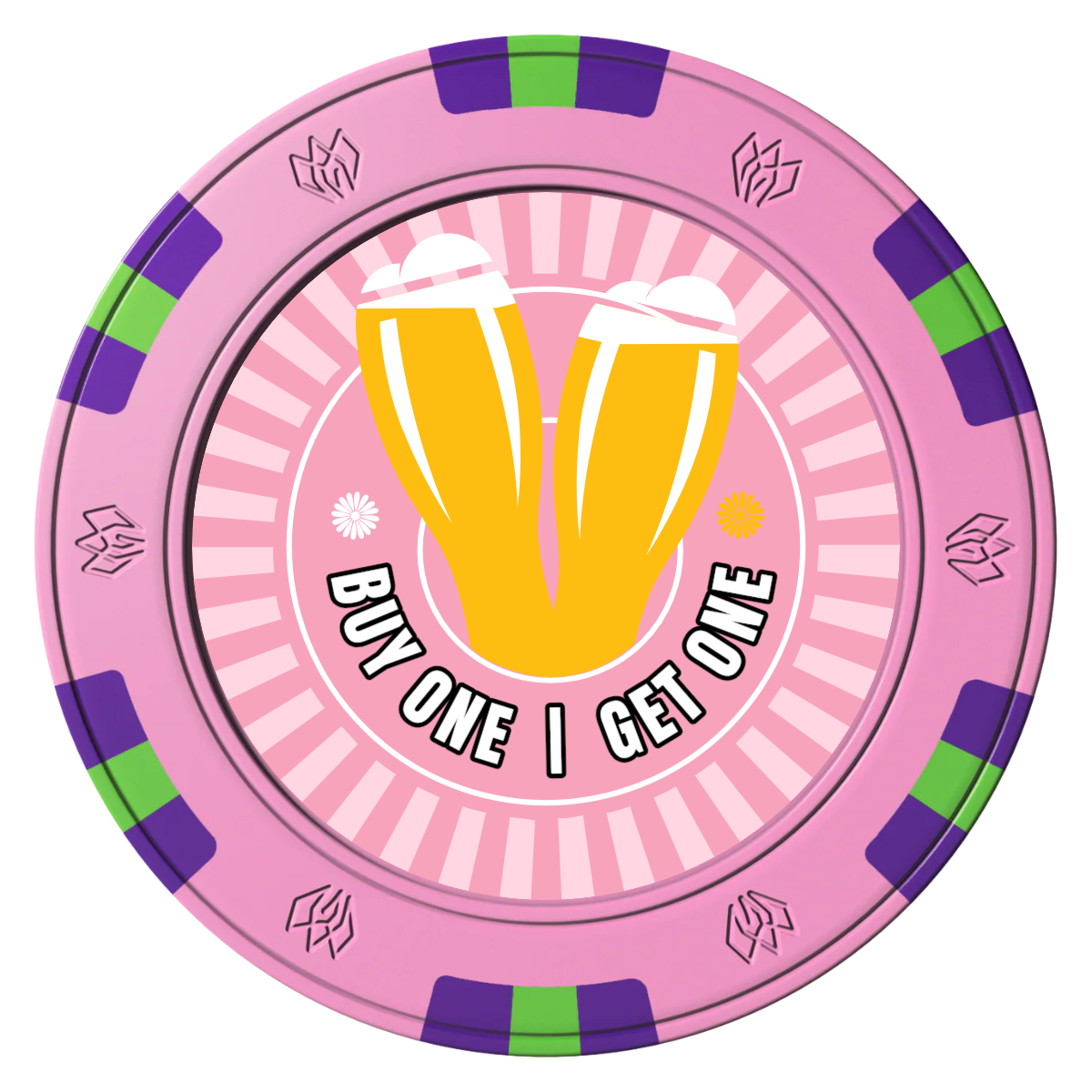 Double Pint Clay Poker Chips - Pink / 6 Spot Gem / 40mm - Front