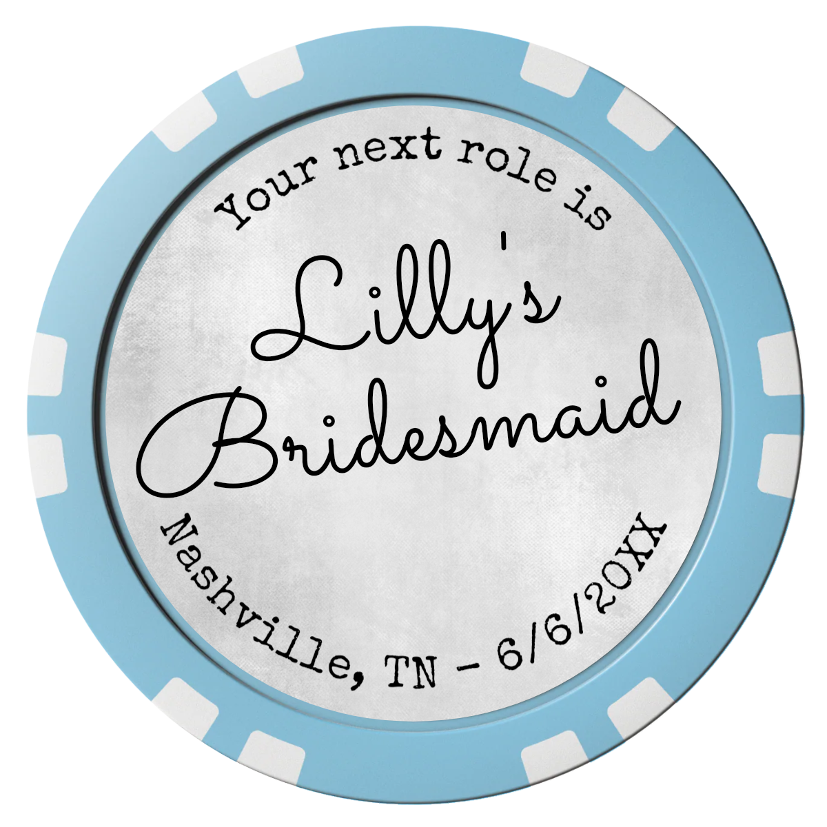 Be My Bridesmaid Simple Composite Poker Chips - Light Blue / Double Stripe - Front