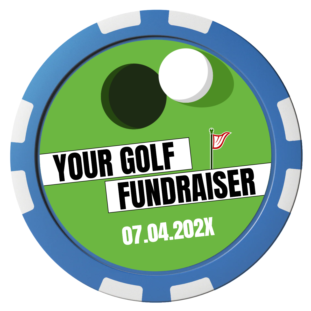 Putting Around Tournament Composite Poker Chips - Blue / 8 Stripe - Front