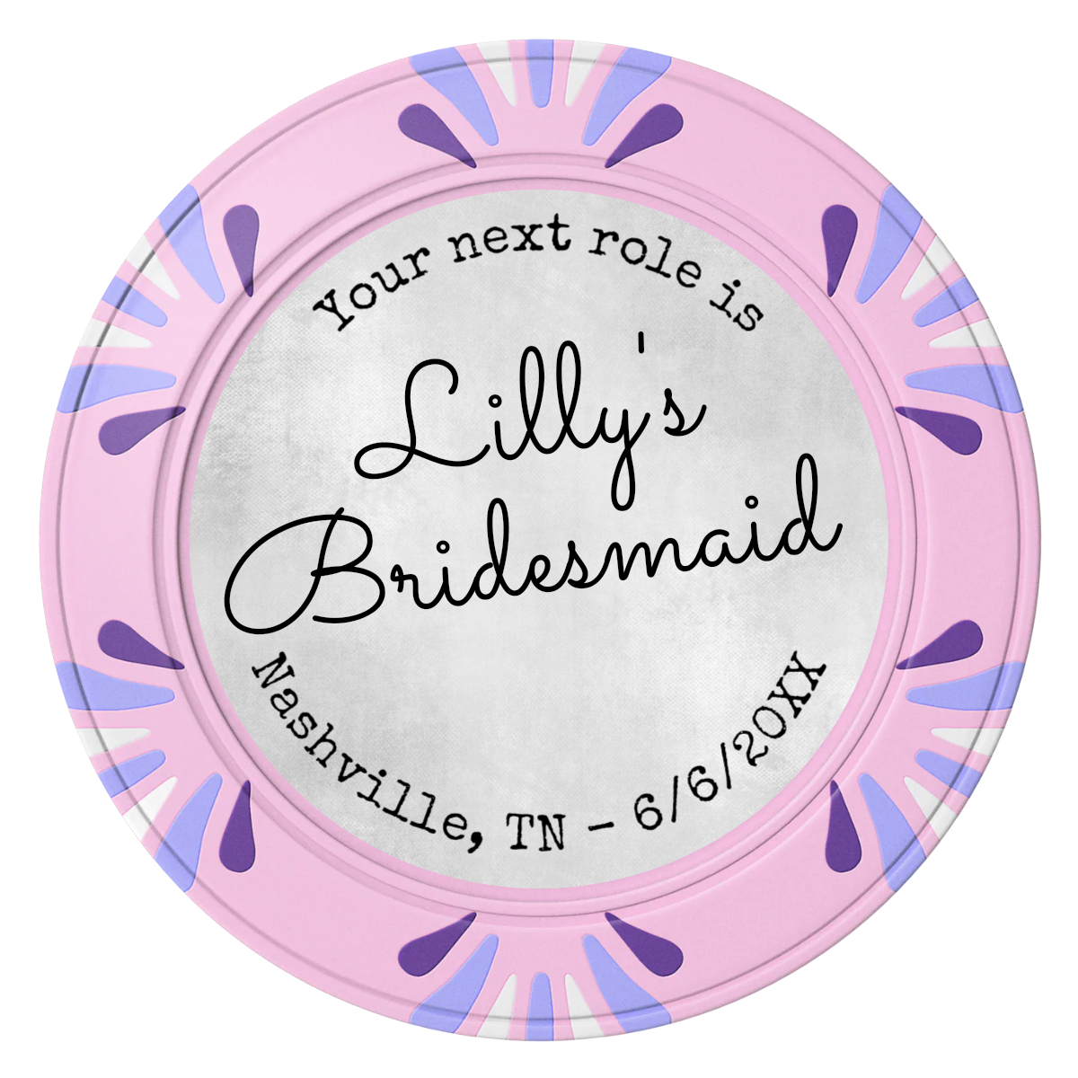 Be My Bridesmaid Simple Clay Poker Chips - Pink / Macau / 40mm - Front