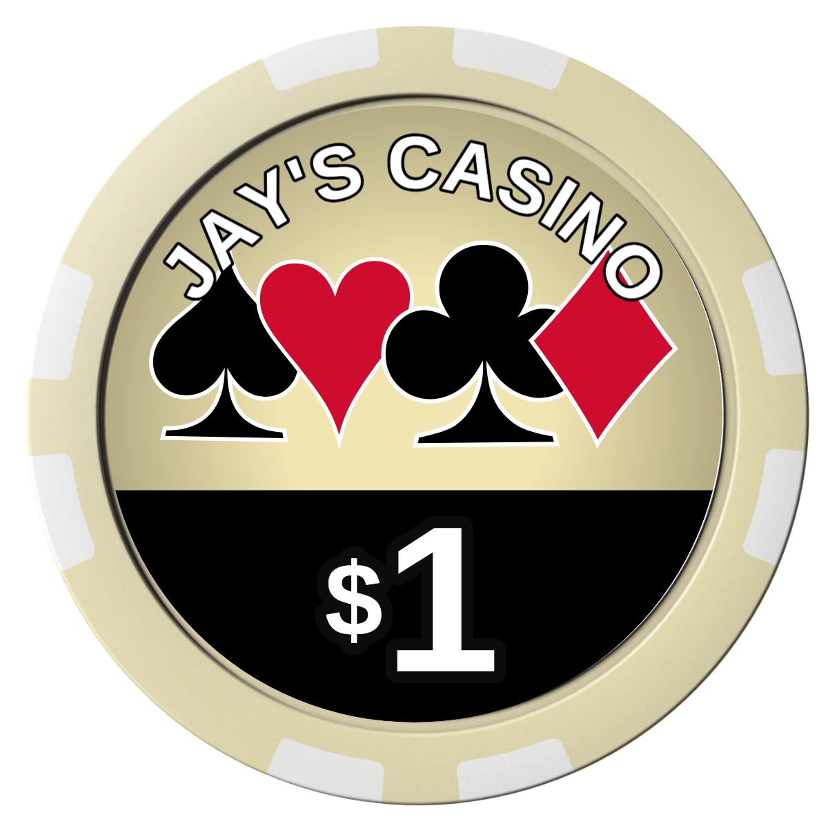 Jay's Casino Composite Poker Chips - Ivory / 8 Stripe - Front