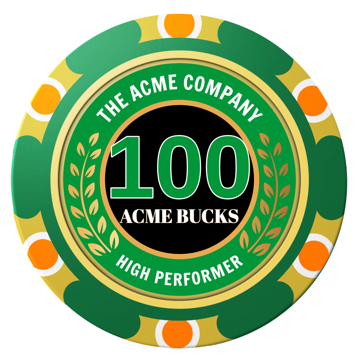 Achievement Wreath Clay Poker Chips - Green / Monte Carlo / 40mm - Front