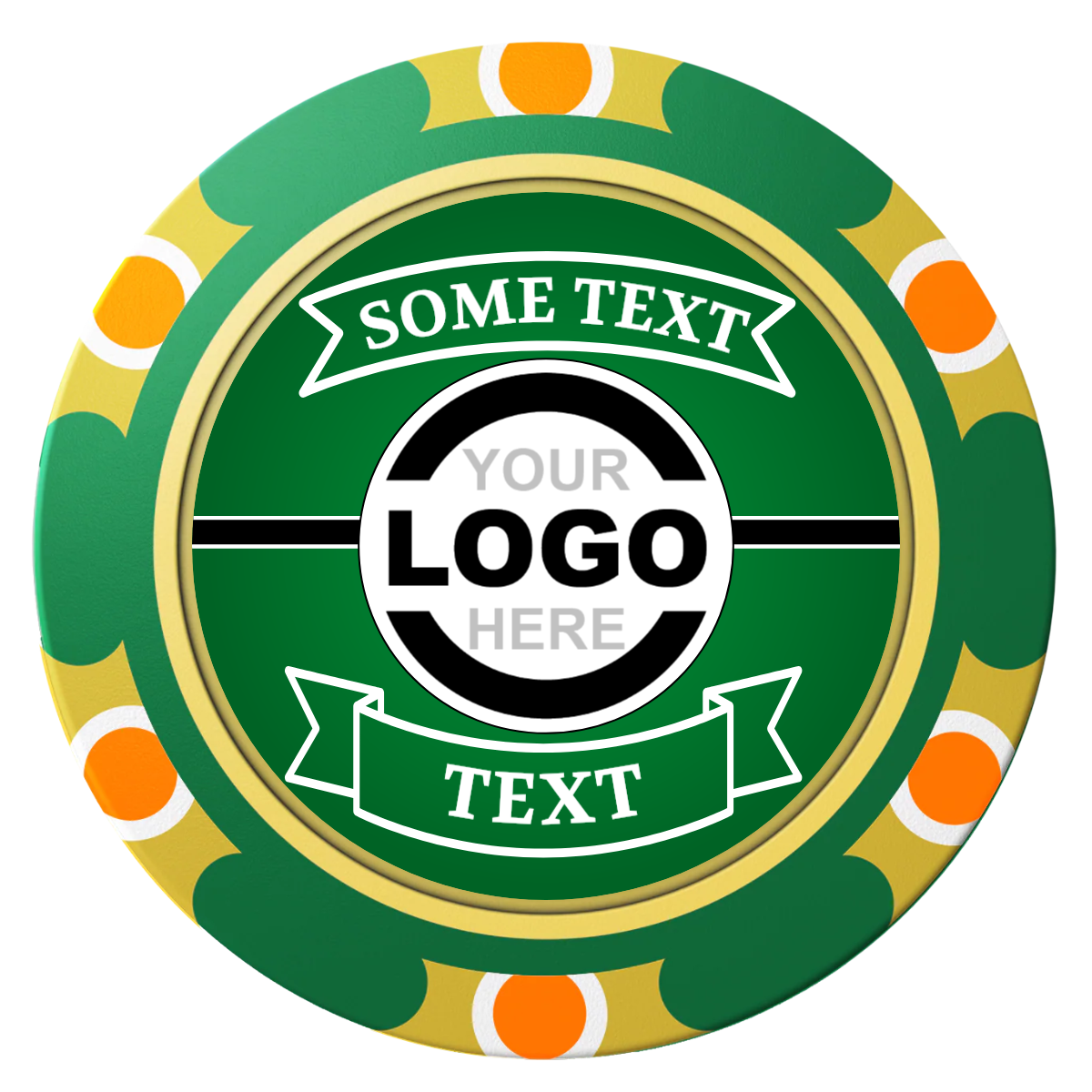 Double Banner Clay Poker Chips - Green / Monte Carlo / 40mm - Front