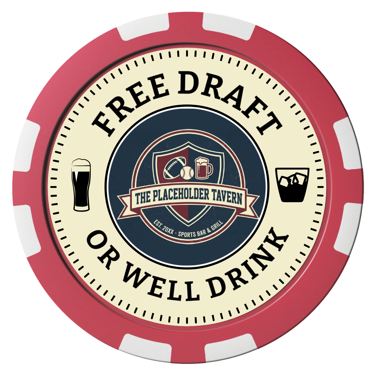 Beer Shop Composite Poker Chips - Red / 8 Stripe - Front