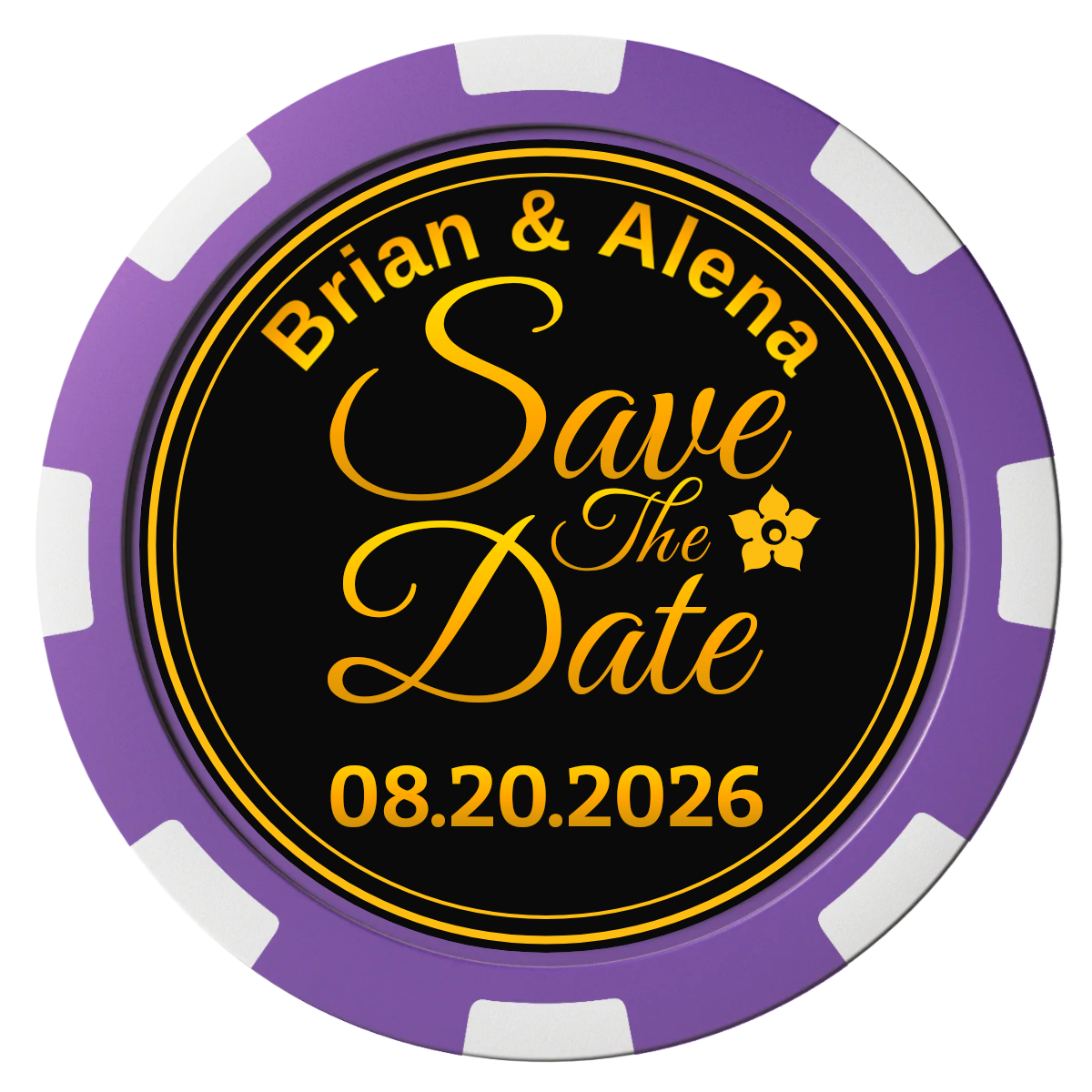 Save the Date Text Composite Poker Chips - Purple / 8 Spot - Front