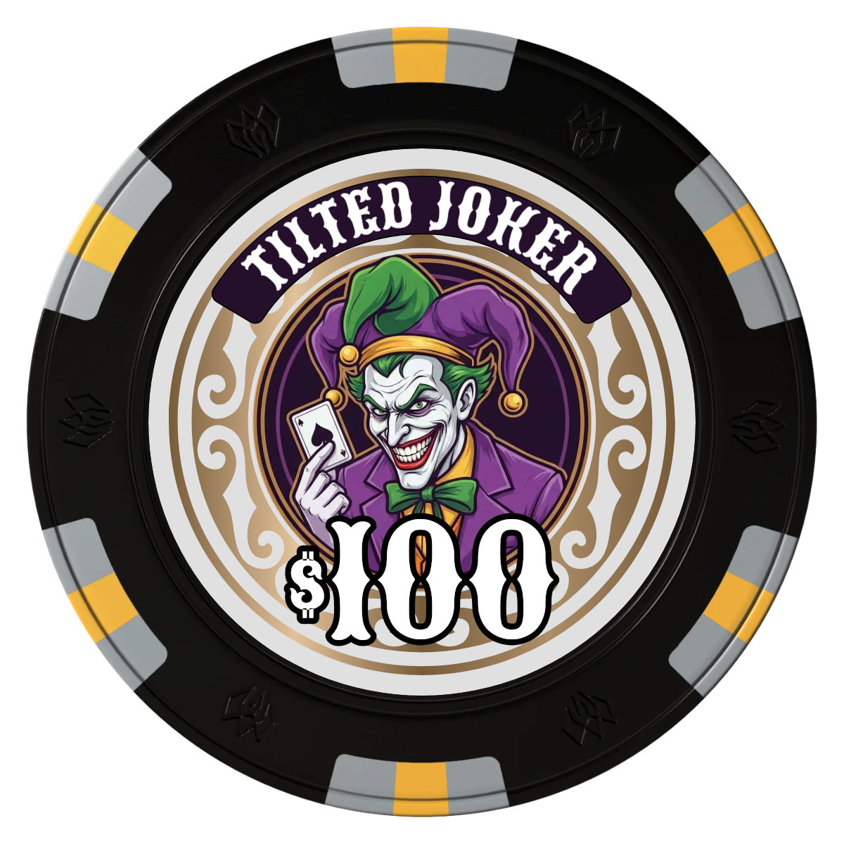 Tilted Joker Clay Poker Chips - Black / 6 Spot Gem / 40mm - Front