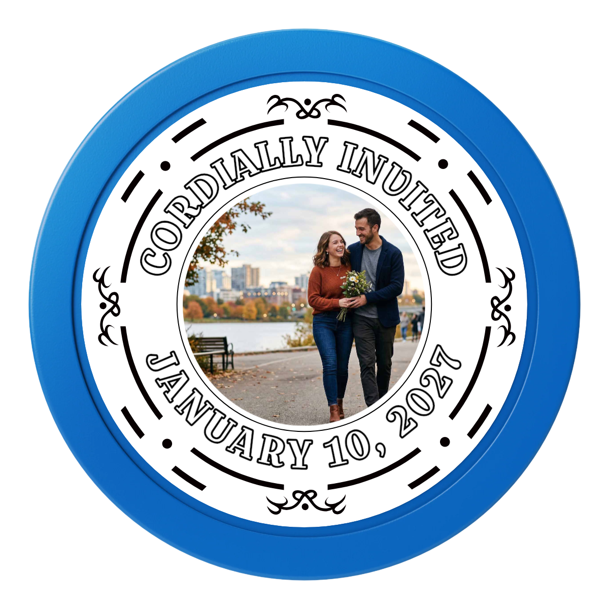 Save the Date Element 2" Oversized Poker Chips - Blue - Front