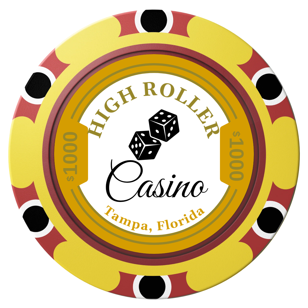 High Roller Casino Clay Poker Chips - Yellow / Monte Carlo / 40mm - Front