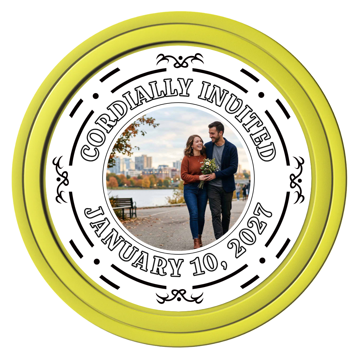 Save the Date Element Composite Poker Chips - Yellow / Solid - Front