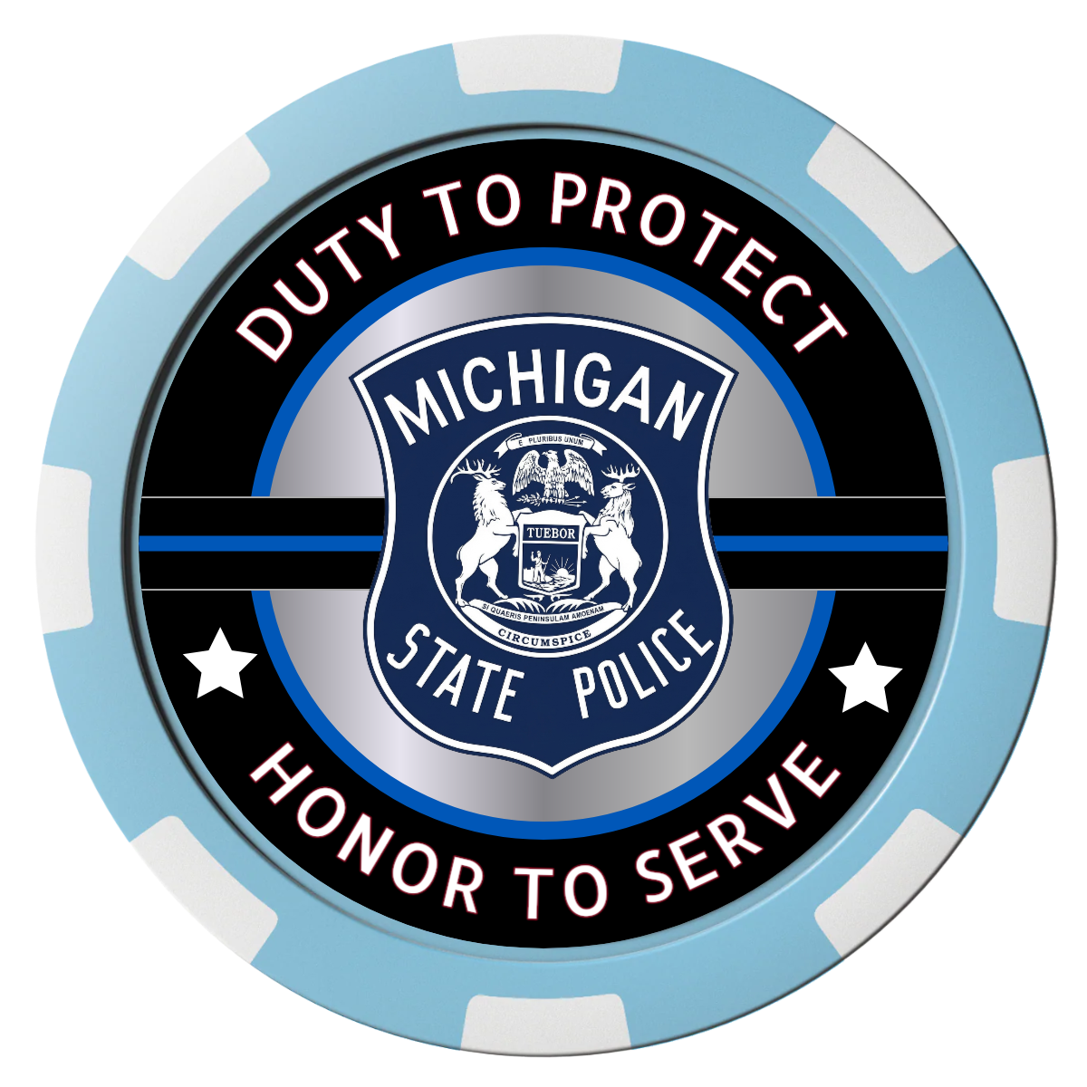 Police Department #01 Composite Poker Chips - Light Blue / 8 Spot - Front