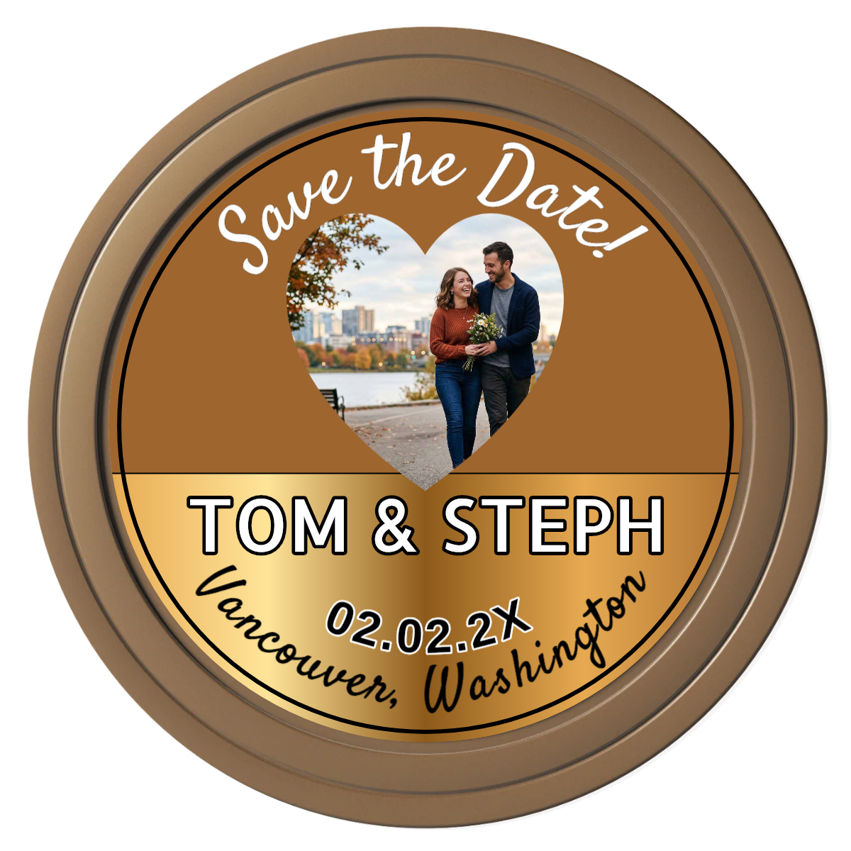 Save the Date Hearts Composite Poker Chips - Brown / Solid - Front