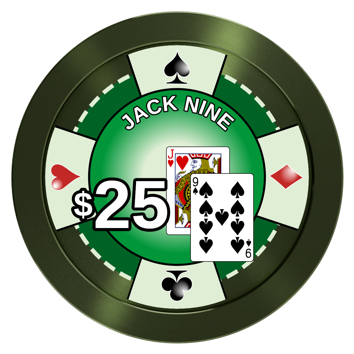 Jack Nine Card Room Aluminum Poker Chips - Green - Back