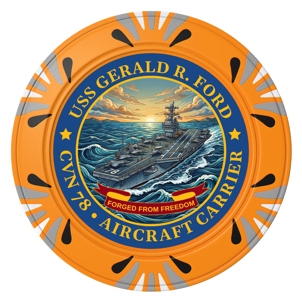 Navy USS Gerald Ford Clay Poker Chips - Orange / Macau / 40mm - Front