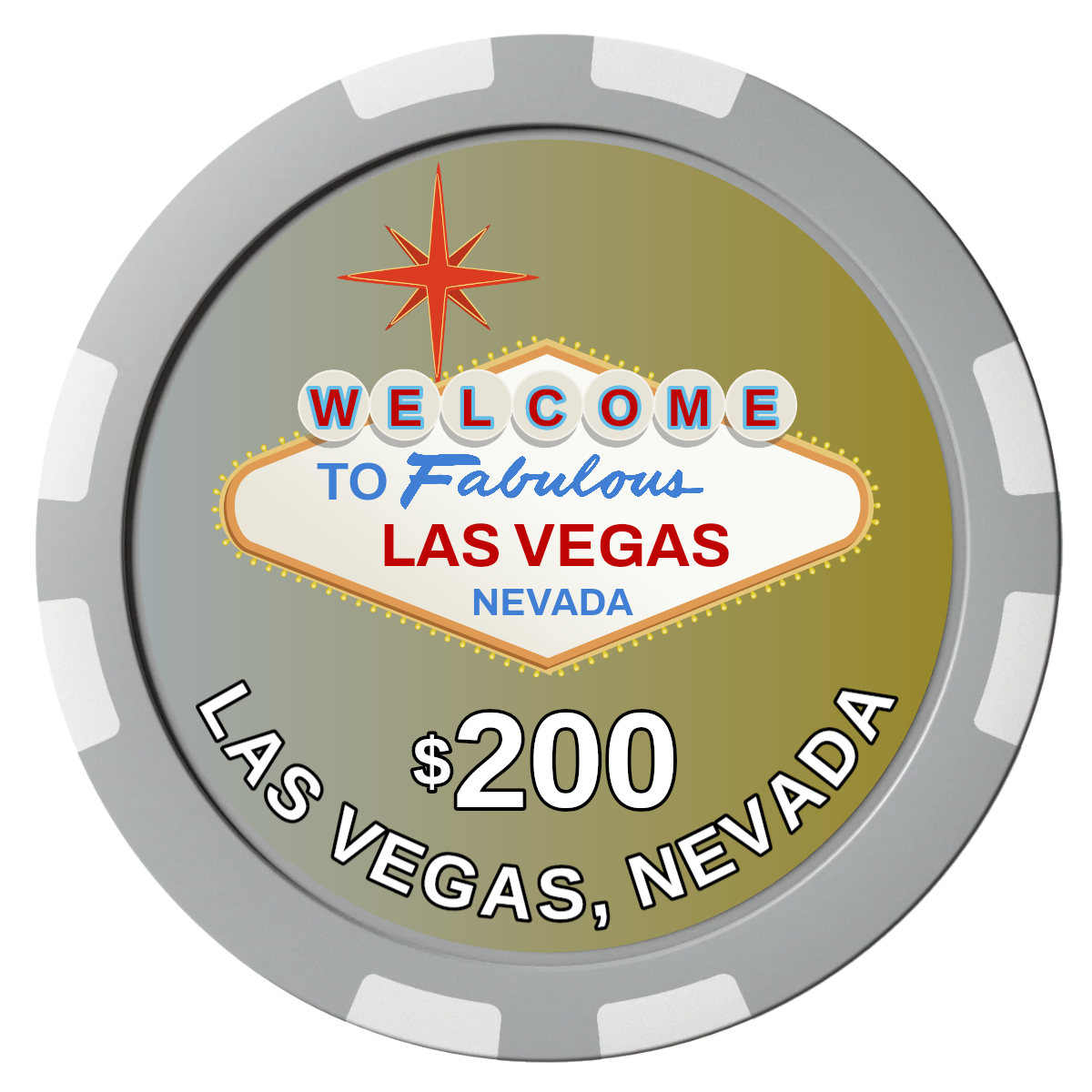Vegas Sign Composite Poker Chips - Gray / 8 Stripe - Front