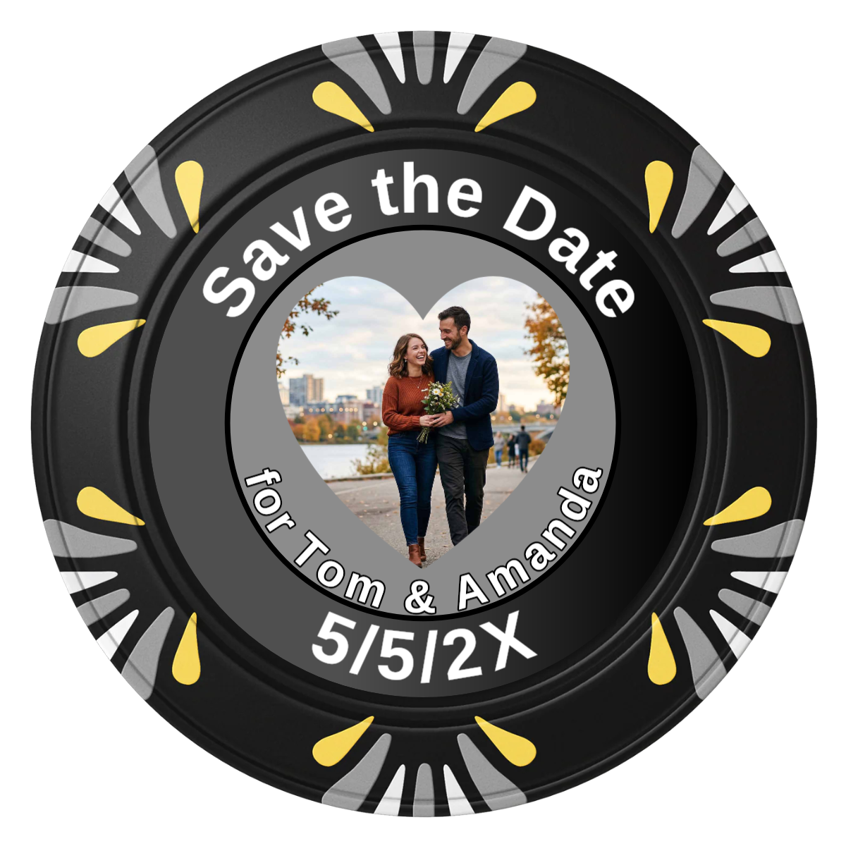 Save the Date #01 Clay Poker Chips - Black / Macau / 40mm - Front