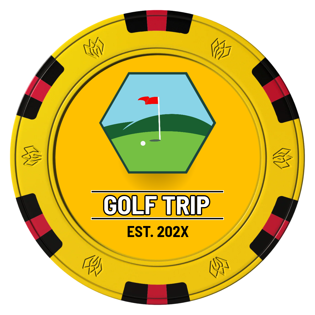Golf Trip #001 Clay Poker Chips - Yellow / 6 Spot Gem / 43mm - Front