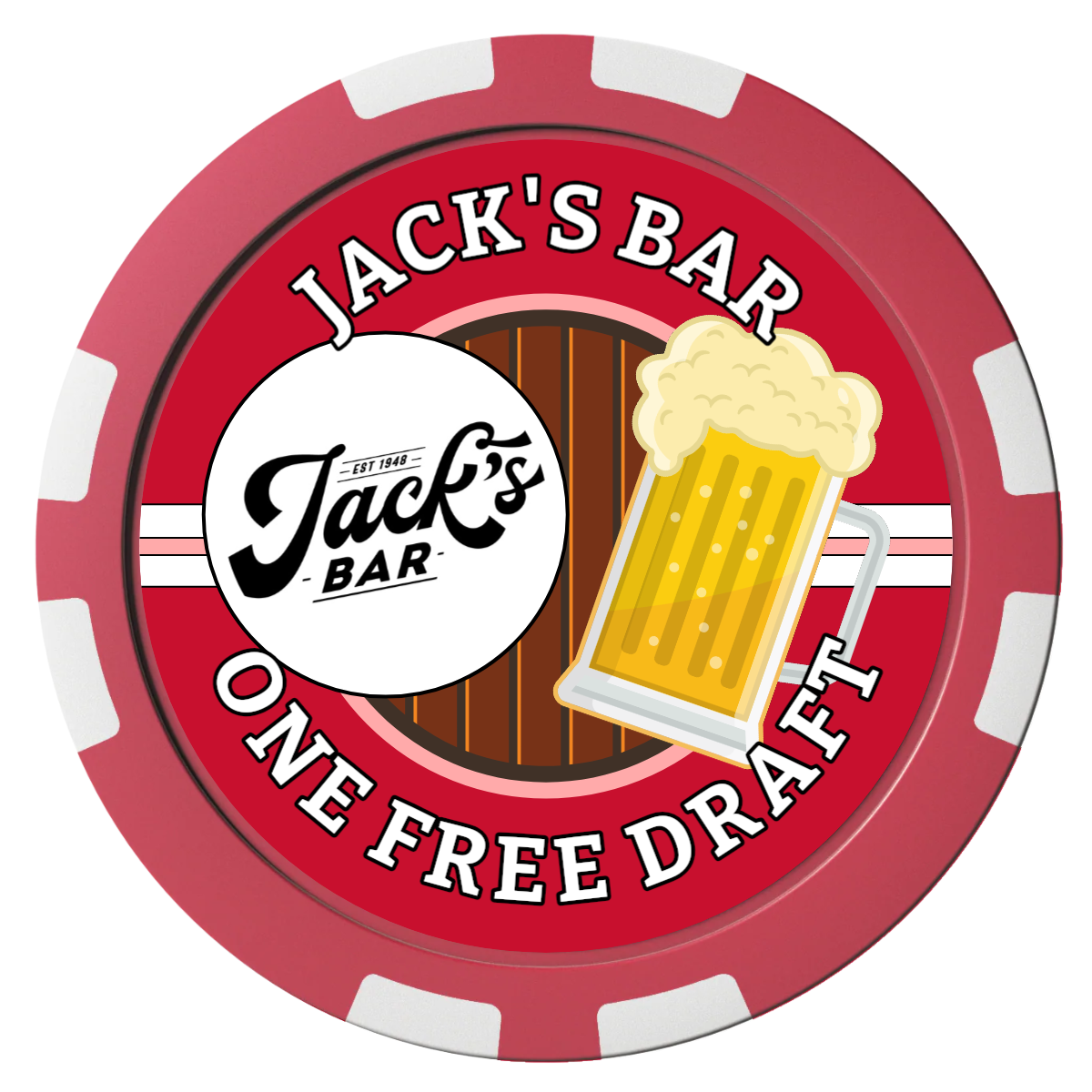 Barnyard Brew Composite Poker Chips - Red / 8 Stripe - Front