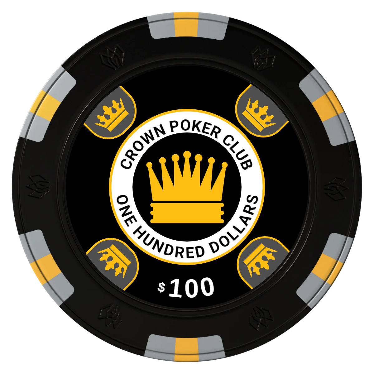 Crown Card Room Clay Poker Chips - Black / 6 Spot Gem / 40mm - Front